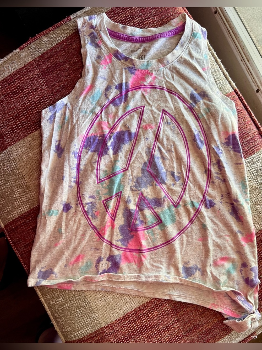 Girls Heather Gray Tie-Dye Peace Sign Tank Top - Purple Accent